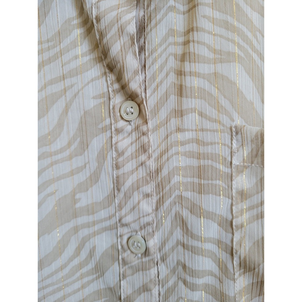 Chico's Women's Blouse Gold Accent Stripes Sheer Lightweight Tan Shirt Sz 3 - Picture 3 of 14